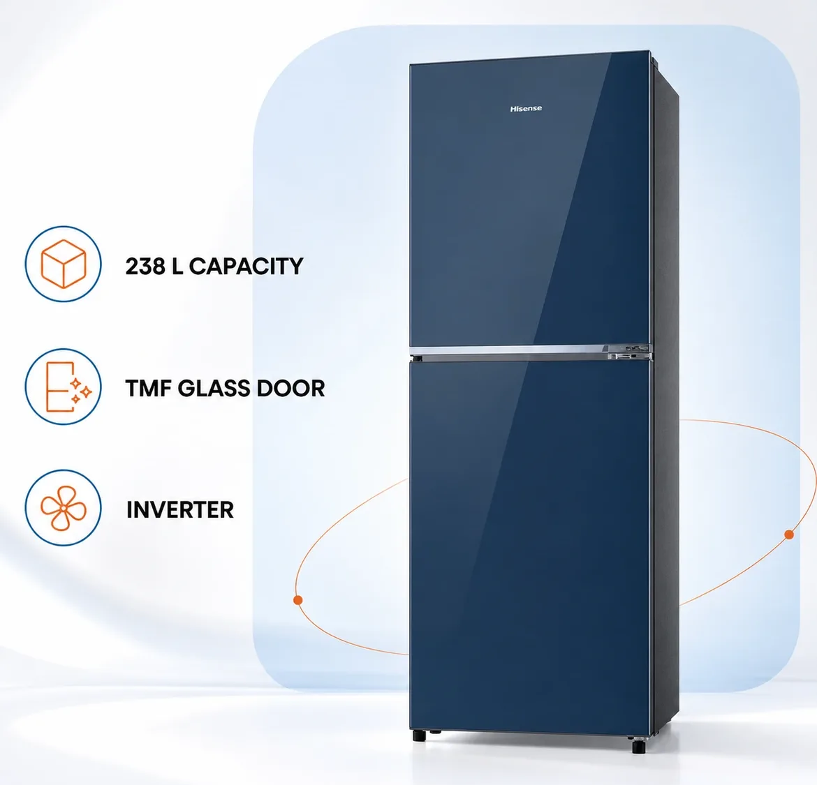 Hisense 238L TMF Inverter Glass Door Refrigerator Royal Blue product image
