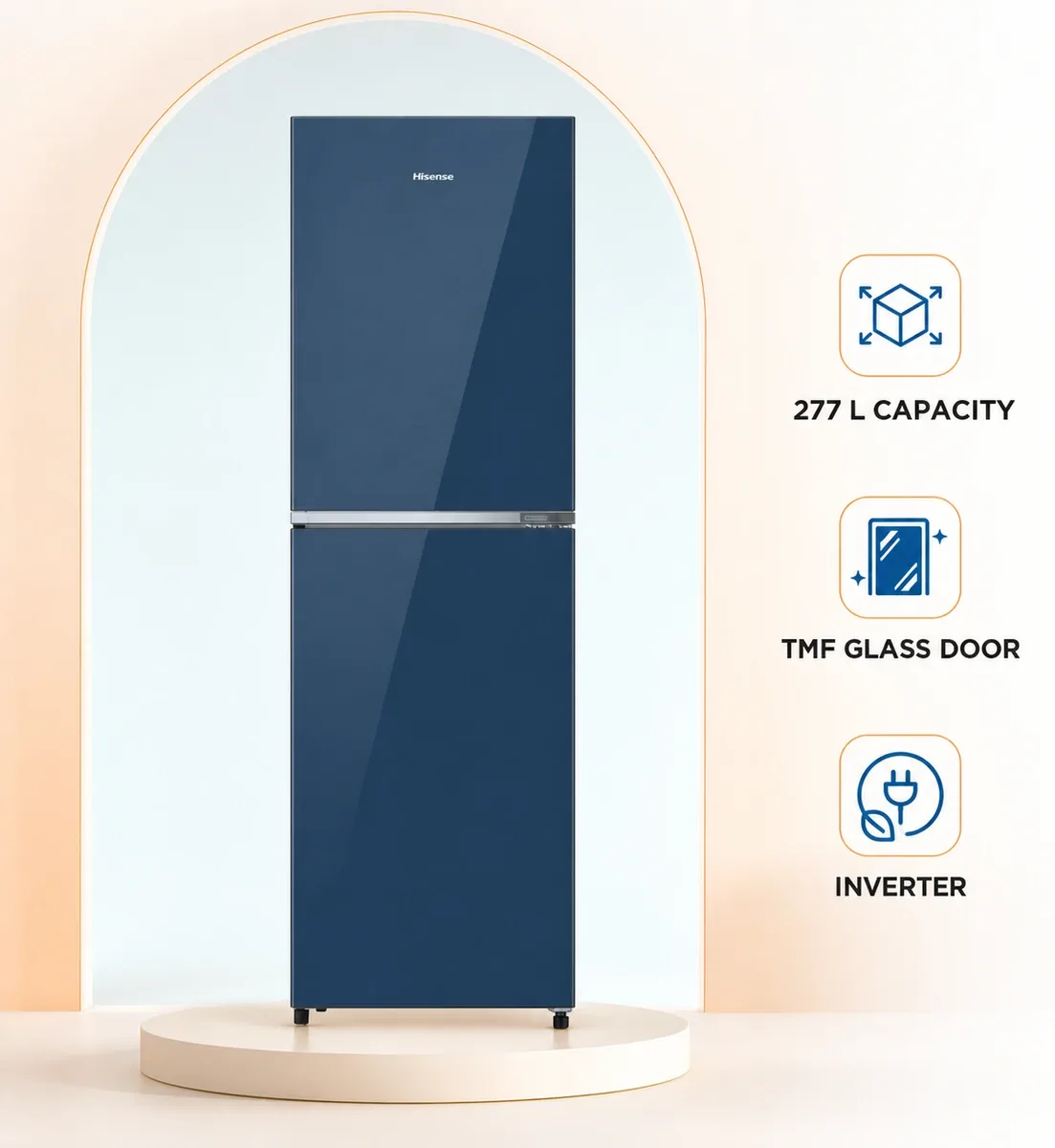 Hisense 277L TMF Inverter Glass Door Refrigerator Royal Blue product image