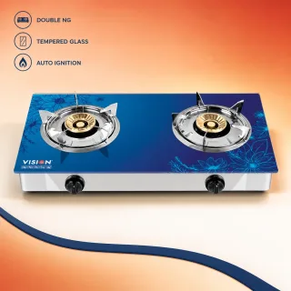 Vision 3D-Sky Tempered Glass Double NG Gas Stove – Blue — 1