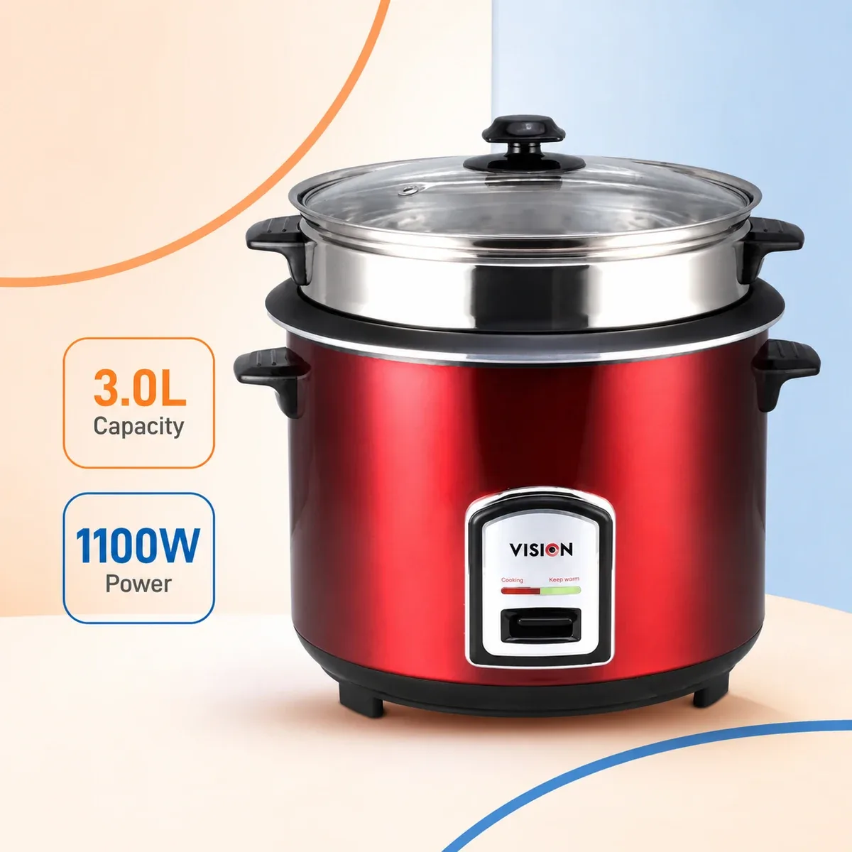 Vision Rice Cooker 3.0 Ltr 100 SS Red Double Pot product image